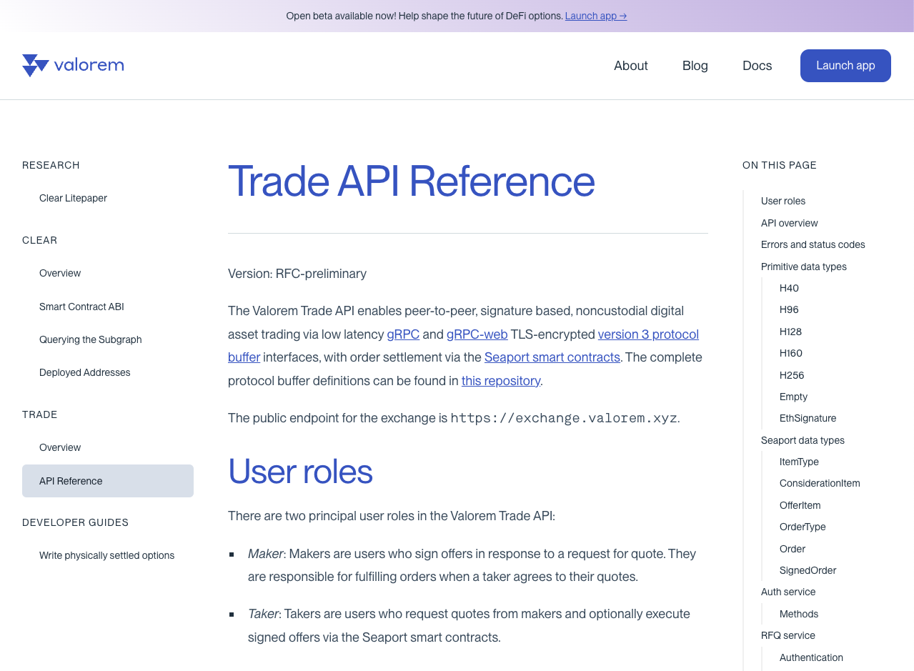 Valorem Trade API RFC